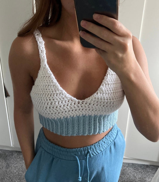 Crochet Ribbed Bottom Triangle Bralette Crop Top