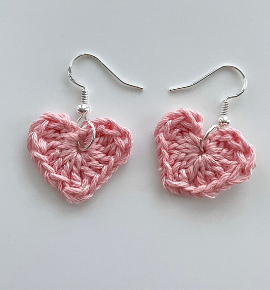 Crochet Heart Dangle Earrings, Heart Earrings, Pink Heart Earrings, Red Heart earrings