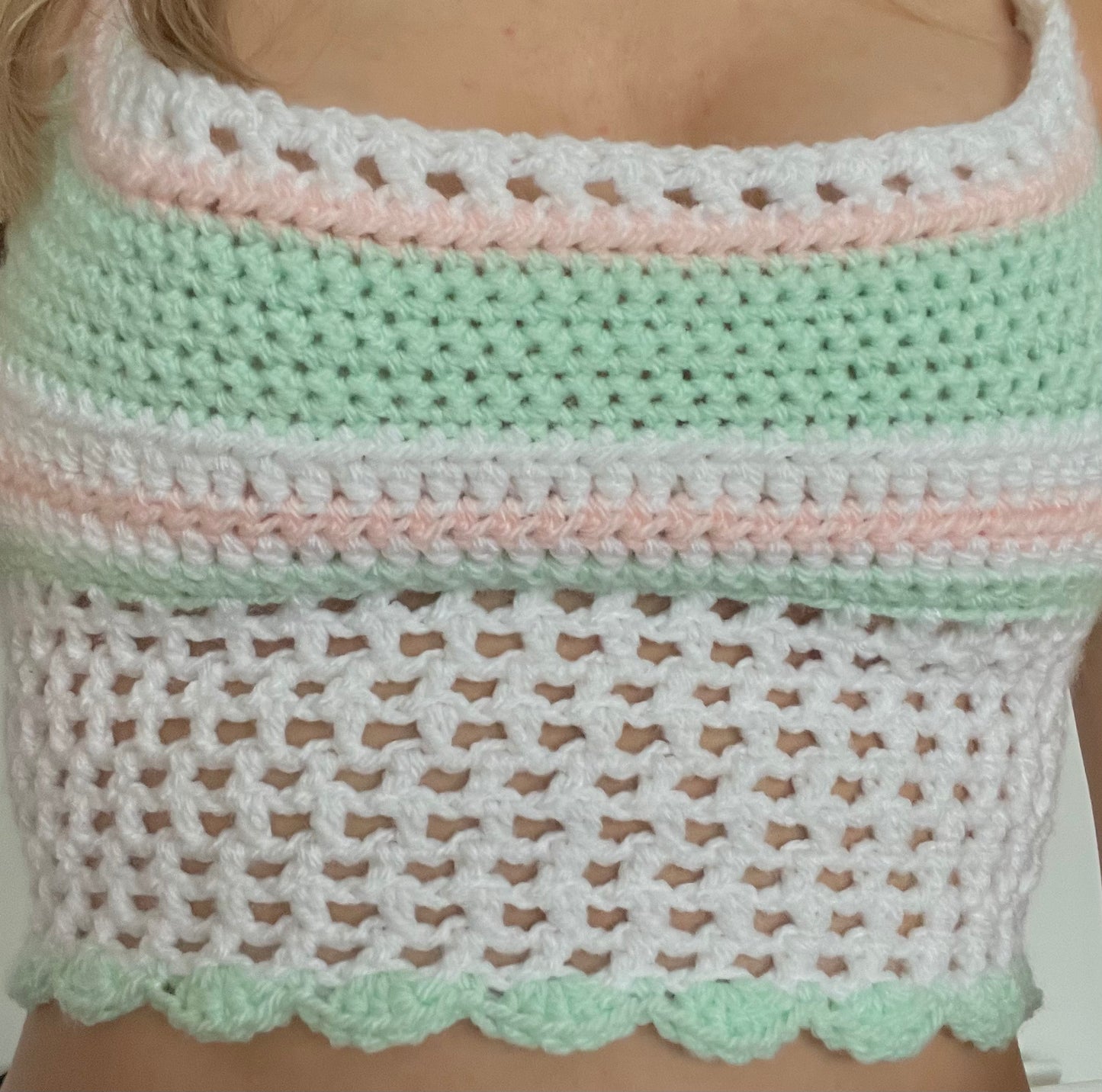 PATTERN Crochet Striped and Square Stitch Pastel Lace Up Back Top
